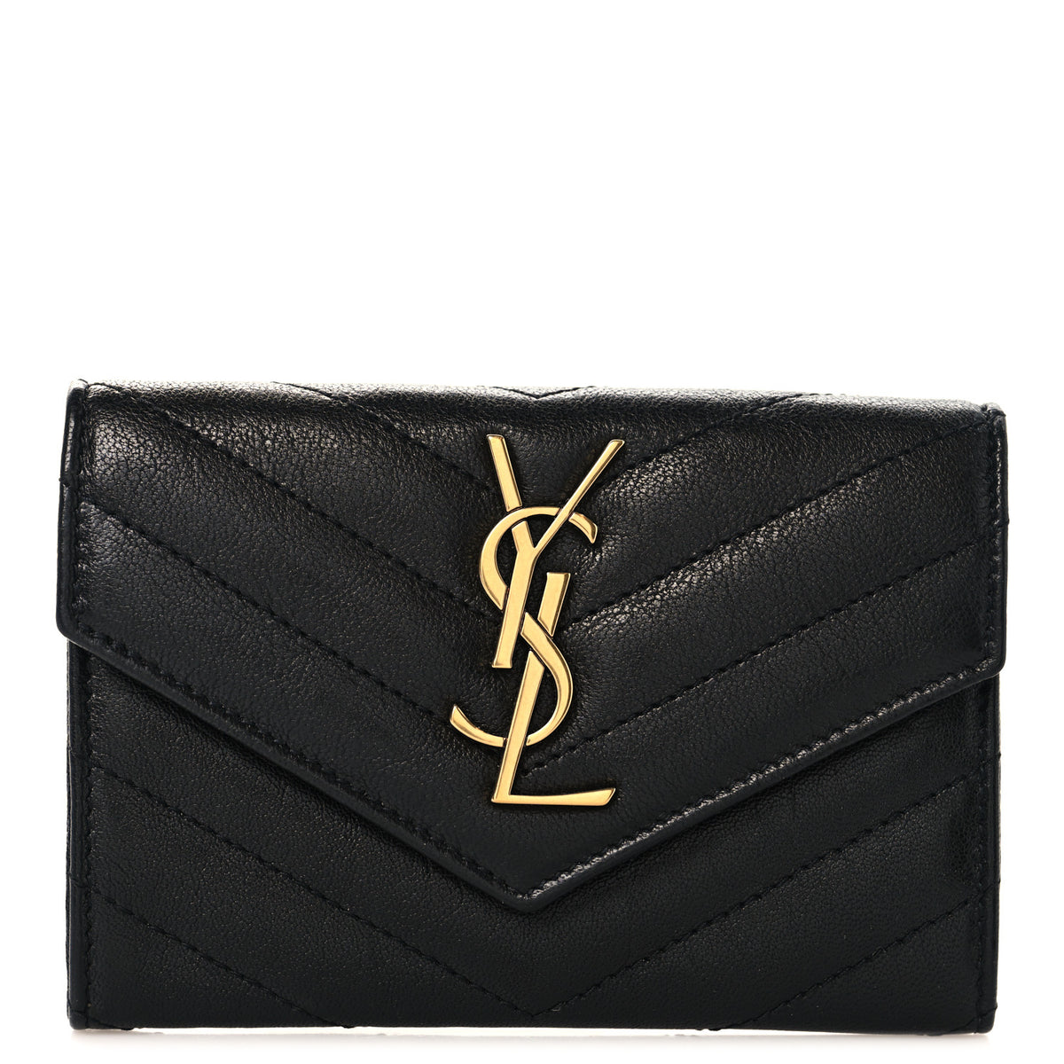 Saint Laurent Lambskin Matelasse Chevron Small Monogram Envelope Wallet Black 1 of 7