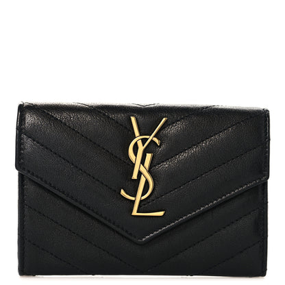 Saint Laurent Lambskin Matelasse Chevron Small Monogram Envelope Wallet Black 1 of 7