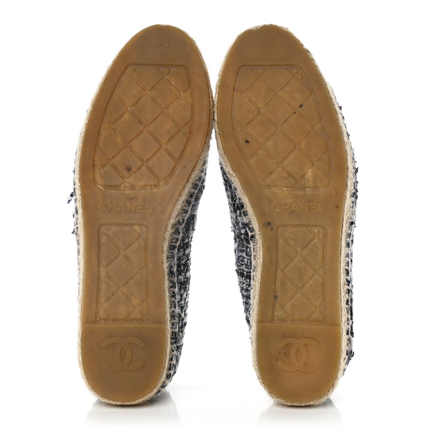 Metallic Tweed Lambskin CC Espadrilles 38 Blue Black Silver