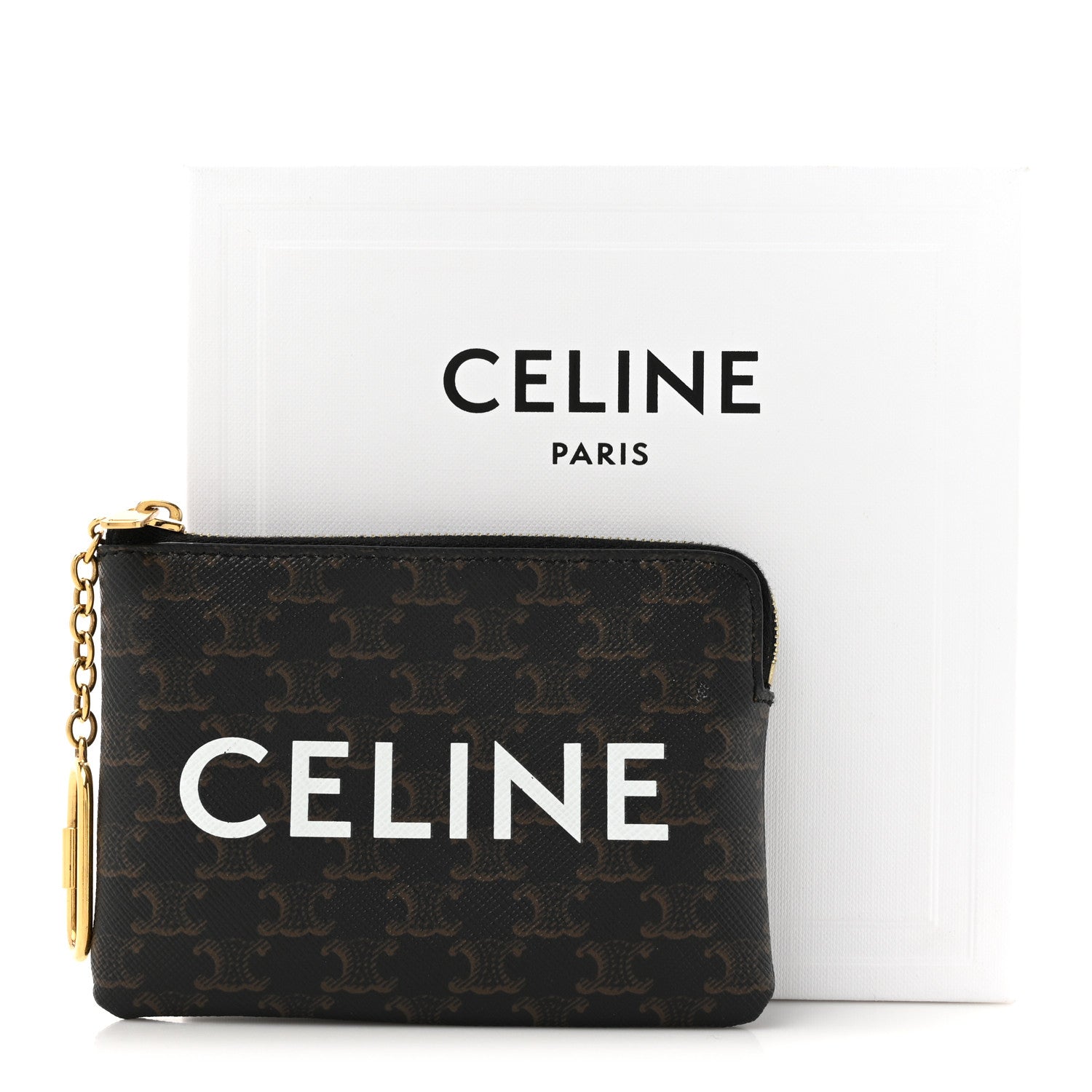 Celine Triomphe Canvas Logo Coin and Card Pouch With Hook Black 8 of 8