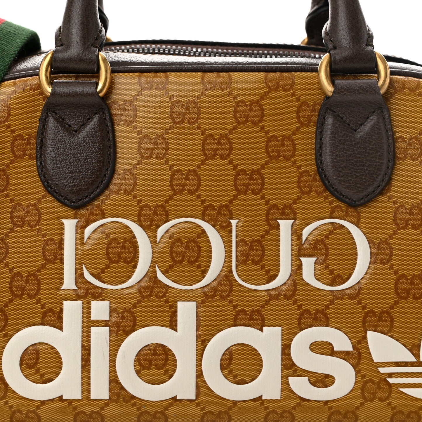 X ADIDAS Crystal Vintage Monogram Textured Dollar Calfskin Web Trefoil Logo Mini Bowling Bag Mid Natural Nut Off White New Acero