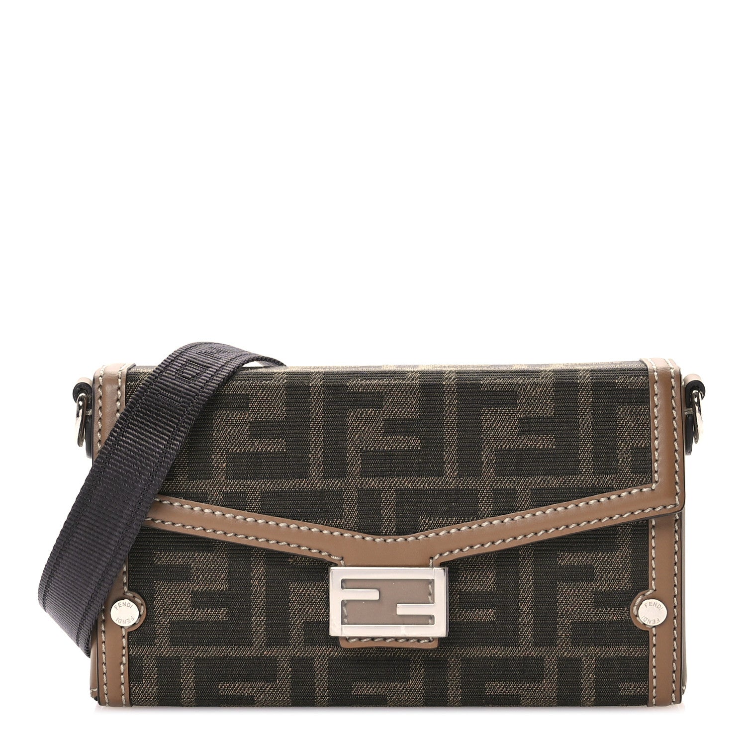 Fendi Recycled Fabric Jacquard Vitello King FF 1974 Baguette Soft Trunk Phone Pouch Tobacco Moro Sand 1 of 10