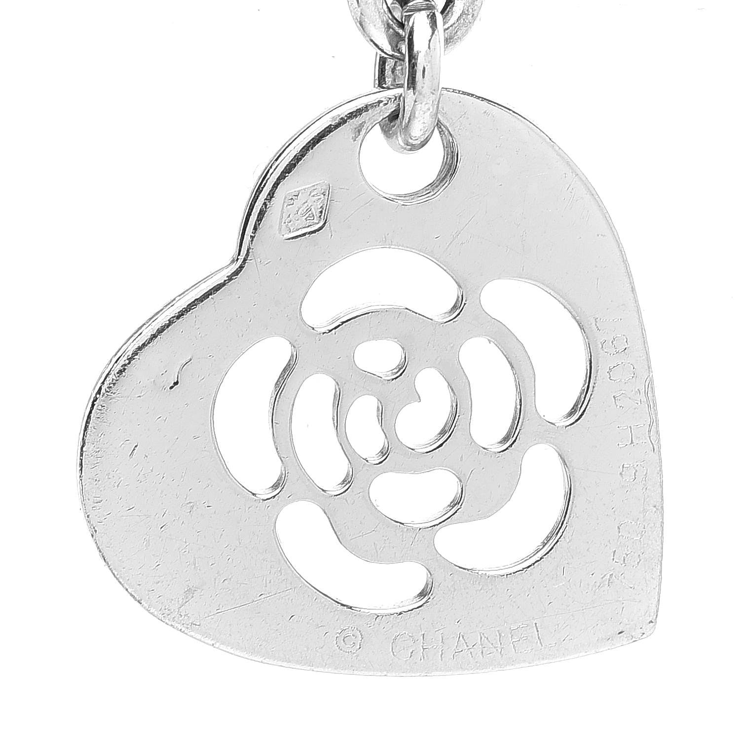 Chanel 18K White Gold Camellia Heart Charm 3 of 3