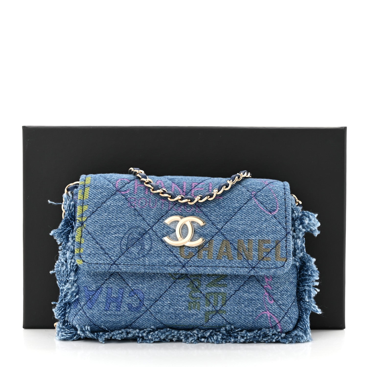 Chanel Denim Quilted Denim Mood Clutch With Chain Blue Multicolor 11 of 11