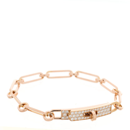 Hermes 18K Rose Gold Diamond Pave PM Kelly Chaine Bracelet SH 2 of 5