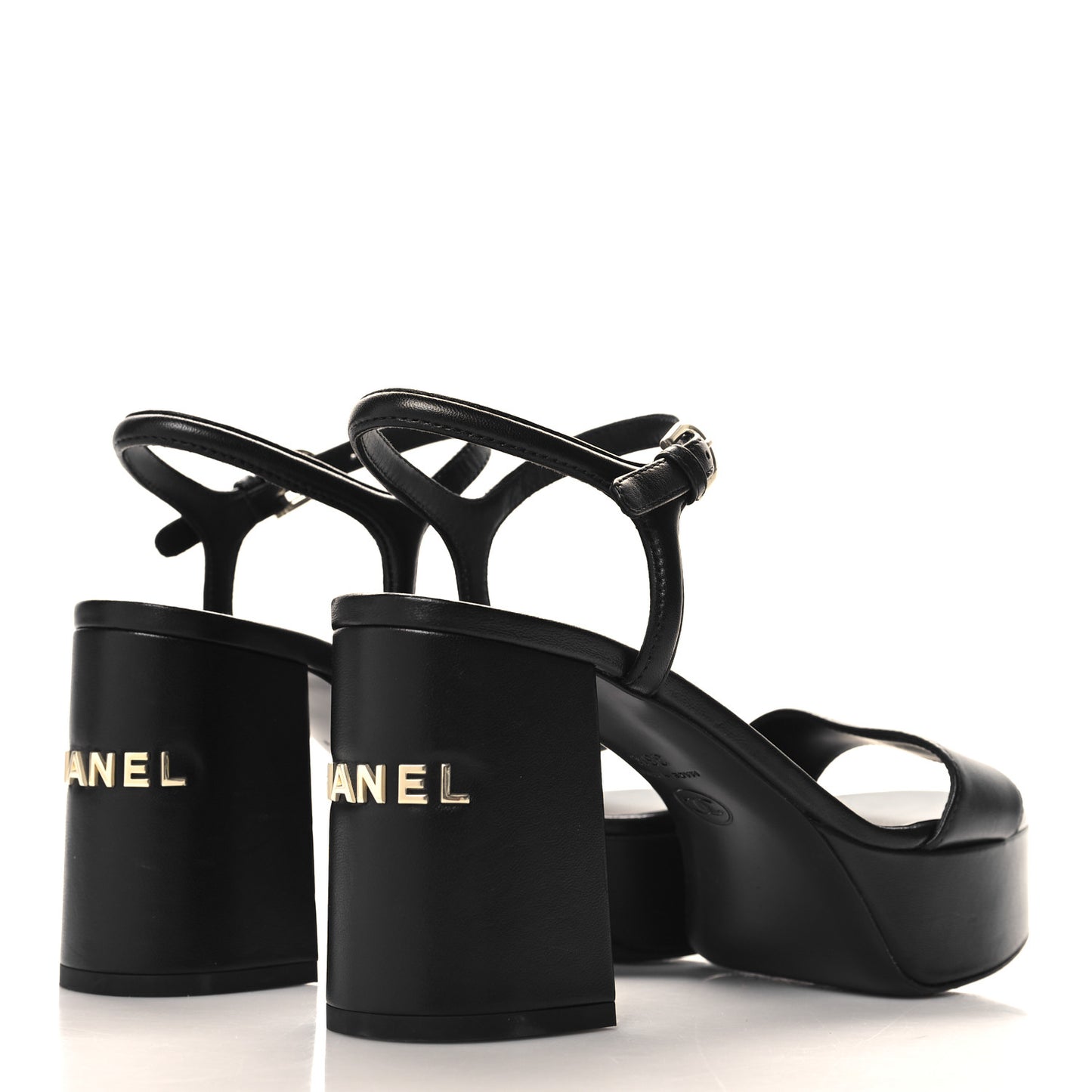 Lambskin Logo Platform Sandals 36.5 Black