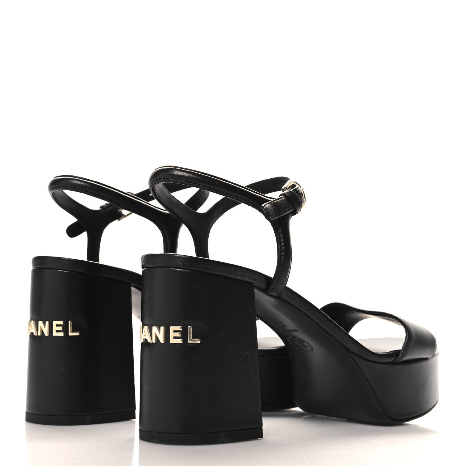 Chanel Lambskin Logo Platform Sandals 36.5 Black 5 of 10