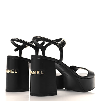 Chanel Lambskin Logo Platform Sandals 36.5 Black 5 of 10