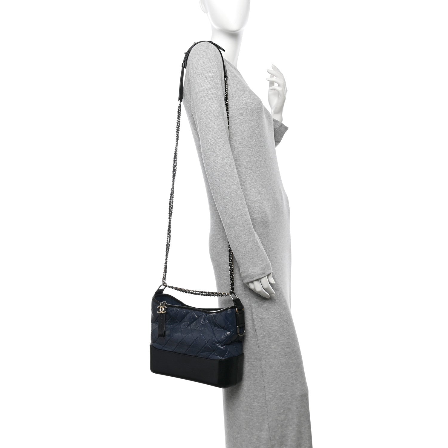 Chanel Aged Calfskin Quilted Medium Gabrielle Hobo Navy Black 2 of 10