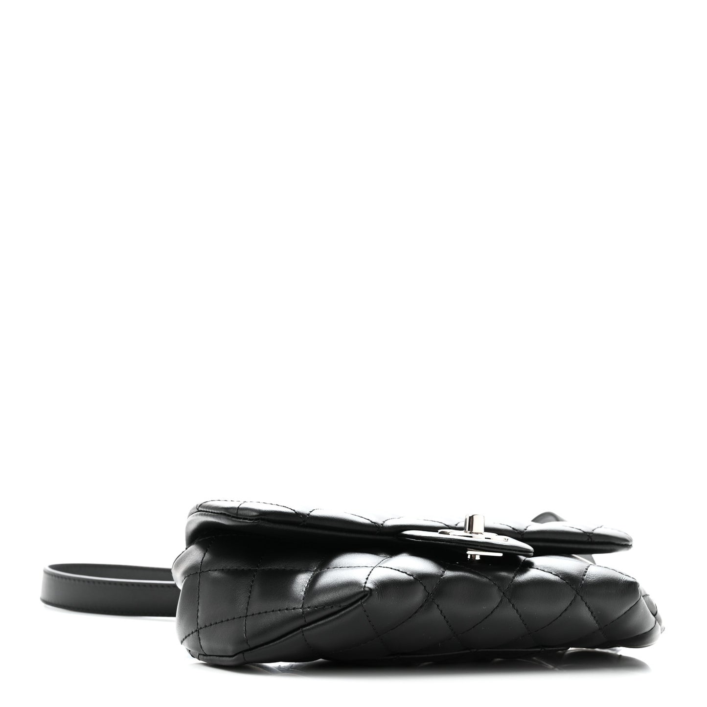 Calfskin Quilted CC Uniform Flap Belt Bag Black