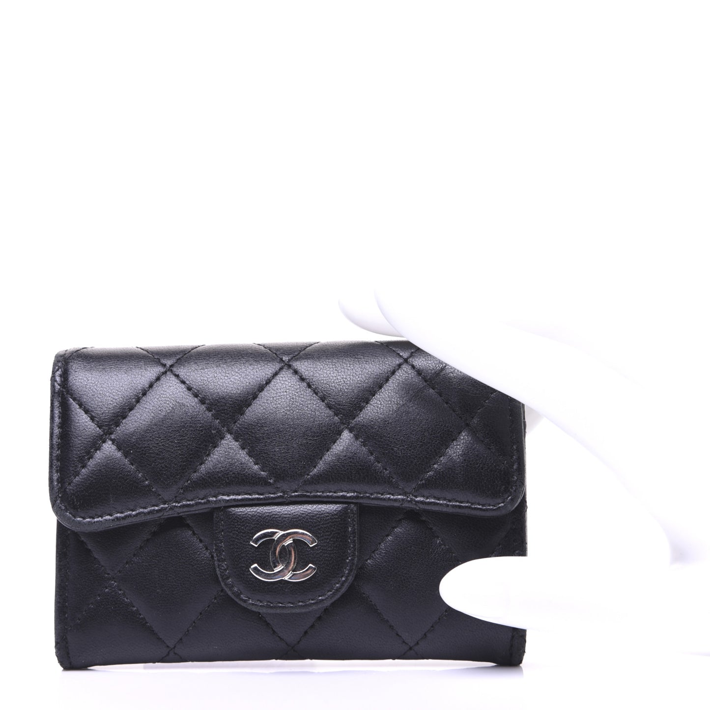 Lambskin Quilted Flap Card Holder Black