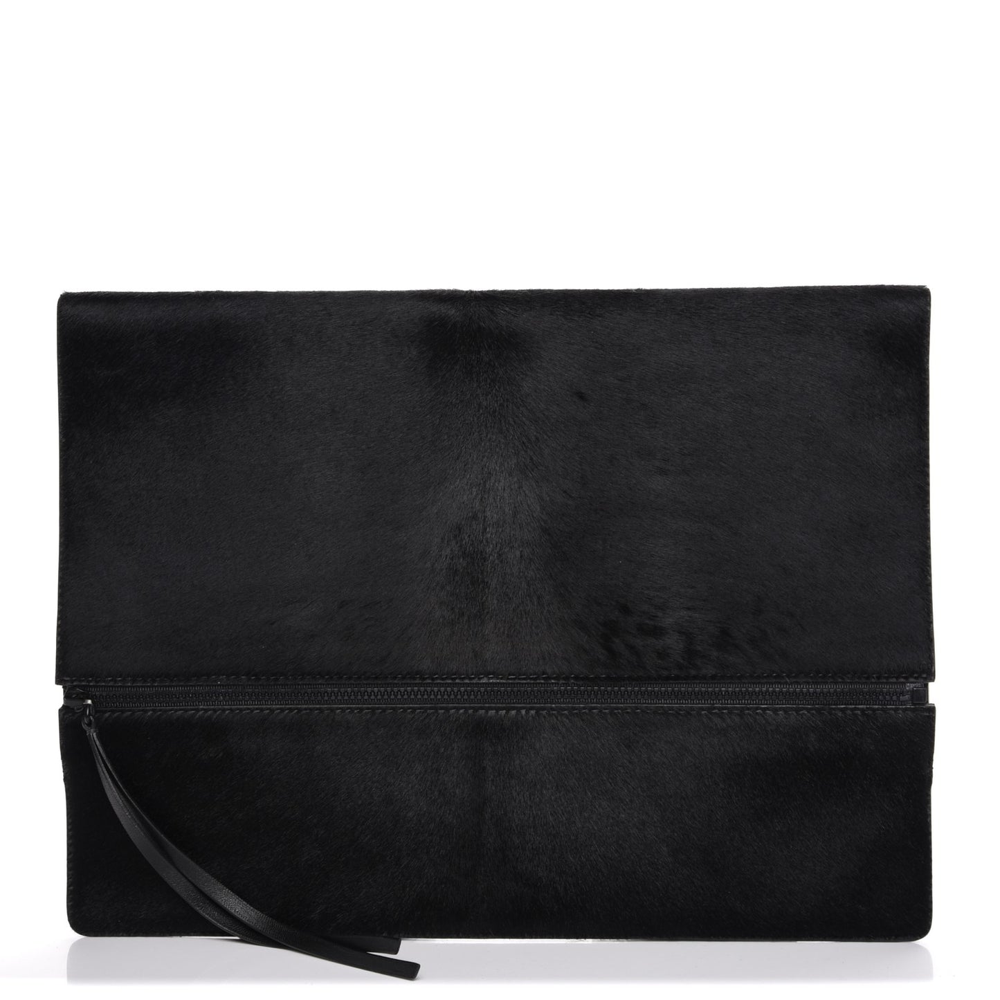 Pony Hair Zip Clutch Pouch Black