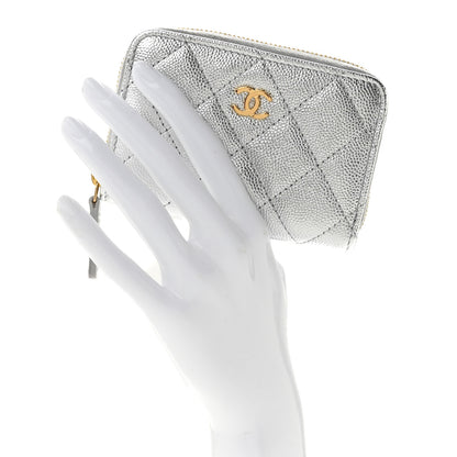 Chanel Metallic Caviar Quilted Zip Coin Purse Silver 2 of 8