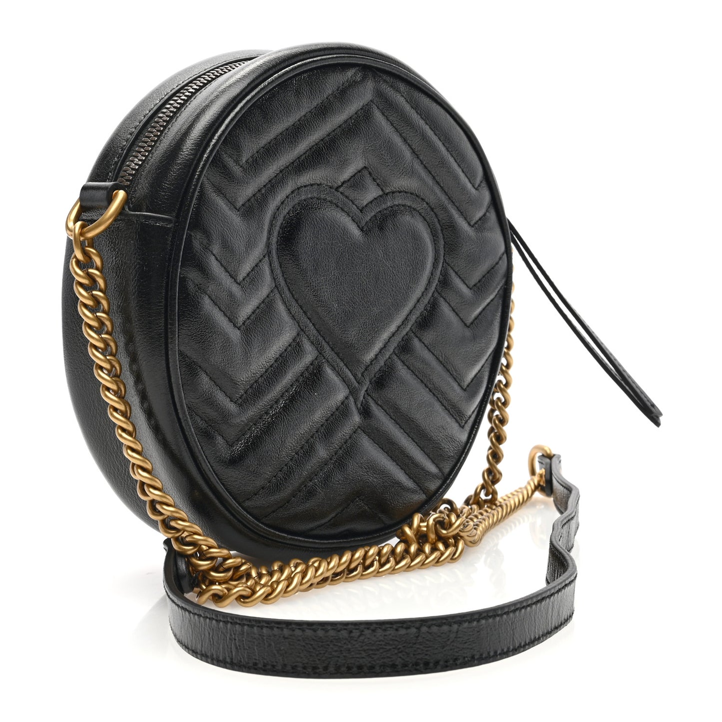 Azalea Calfskin Matelasse Heart Mini GG Marmont Round Shoulder Bag Black