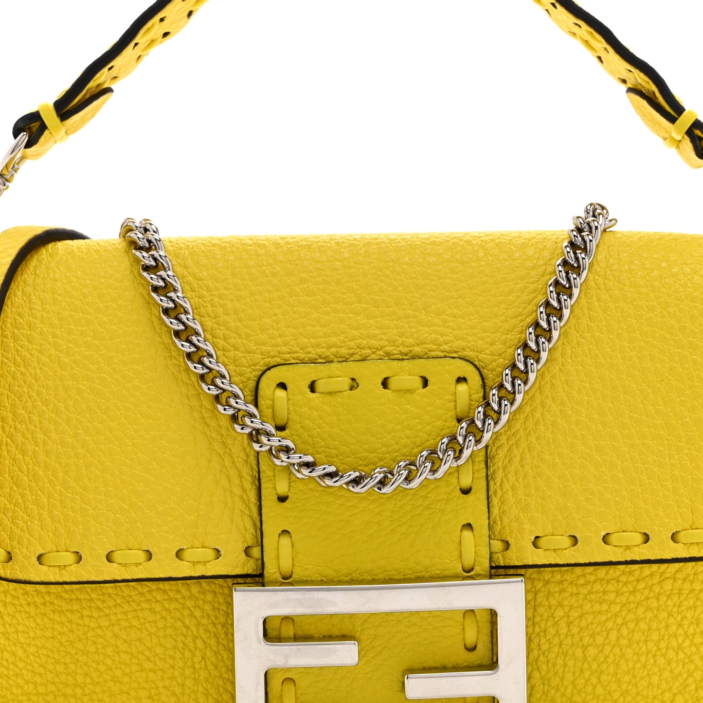 Cuoio Roma Sellerissima Nappa Sintetica Tape Stitch Mini Baguette Acid Yellow