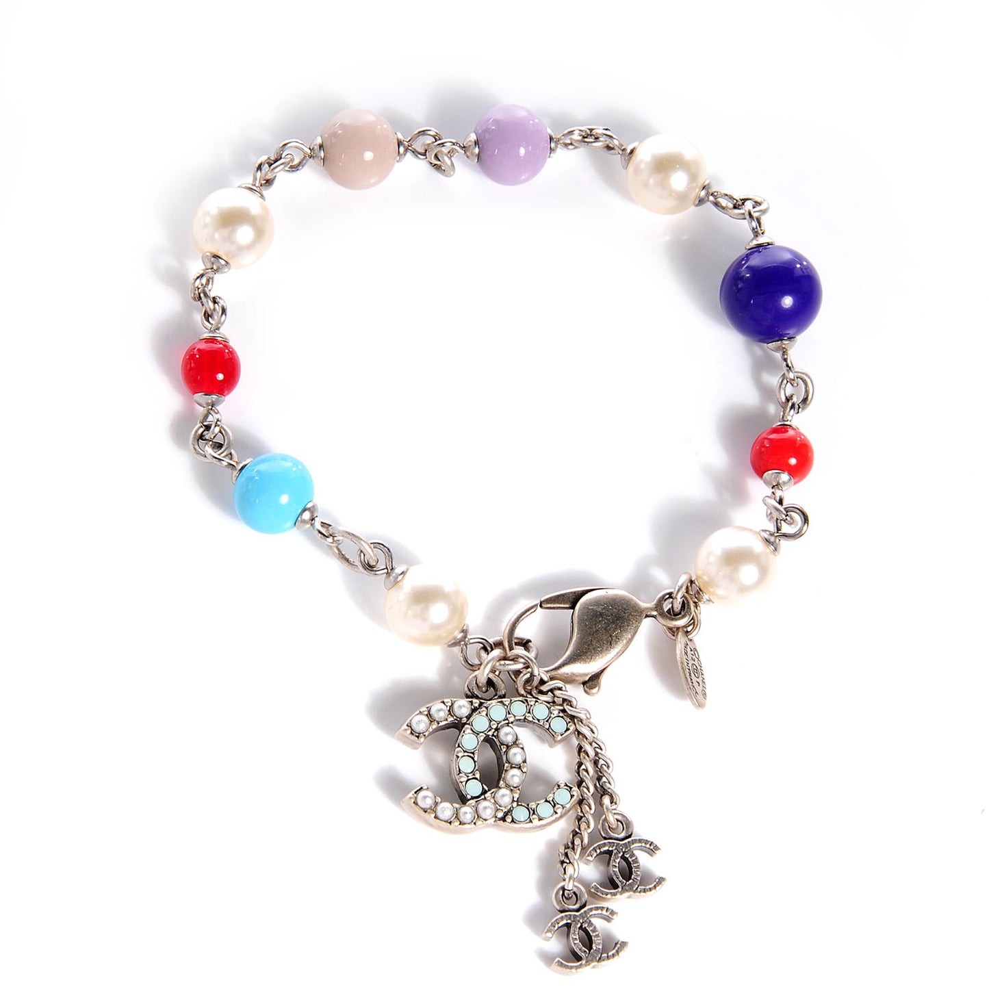 Pearl Beaded CC Charm Bracelet Multicolor