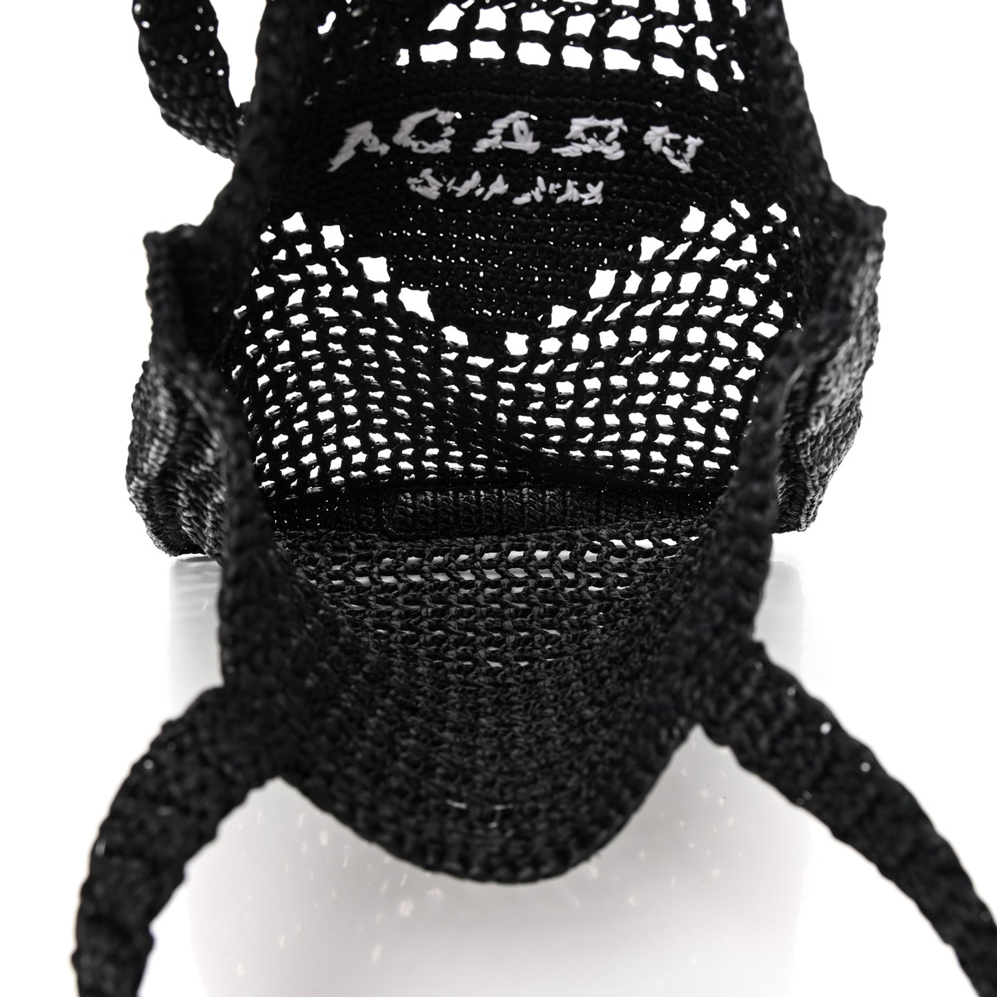 Yarn Raffia Effect Crochet Logo Embroidered Tote Bag Black