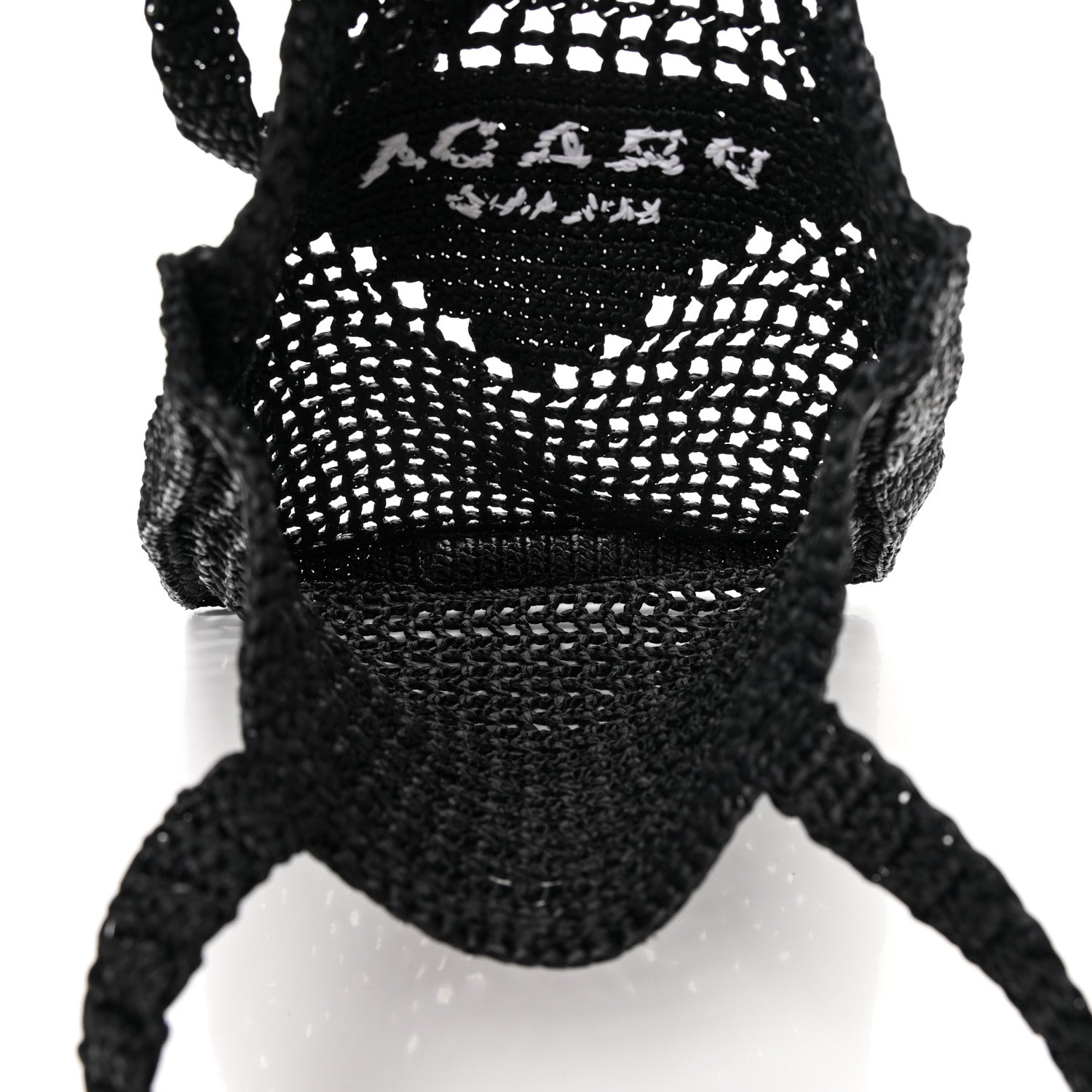 Prada Yarn Raffia Effect Crochet Logo Embroidered Tote Bag Black 5 of 11