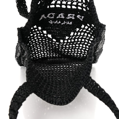 Prada Yarn Raffia Effect Crochet Logo Embroidered Tote Bag Black 5 of 11