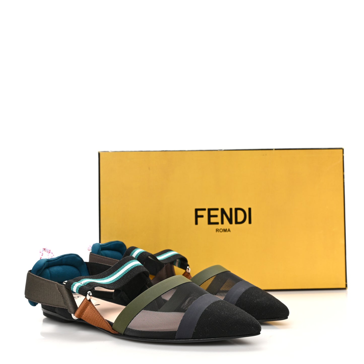 Technical Mesh Canvas Colibri Slingback Ballerina Flats 35 Black Verde Military
