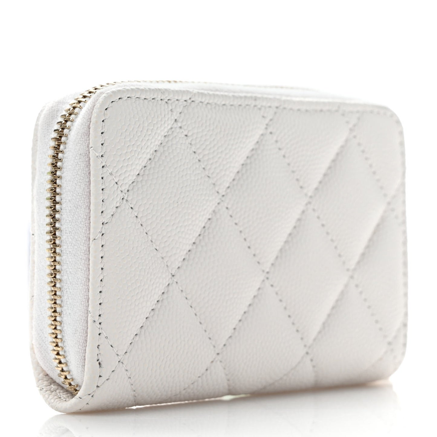Caviar Quilted Perforated CC Zip Coin Purse White