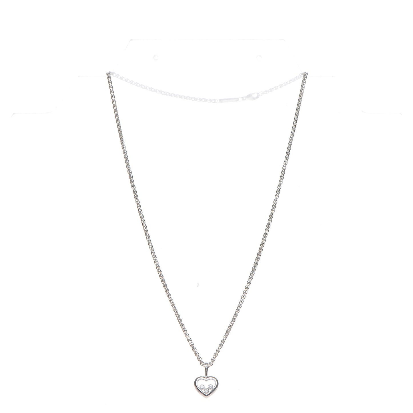 18K White Gold 3 Happy Diamonds Icons Heart Pendant Necklace