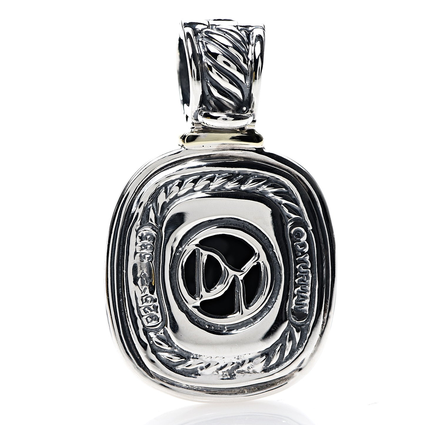 Sterling Silver 14K Yellow Gold Black Onyx 10mm Albion Enhancer Pendant