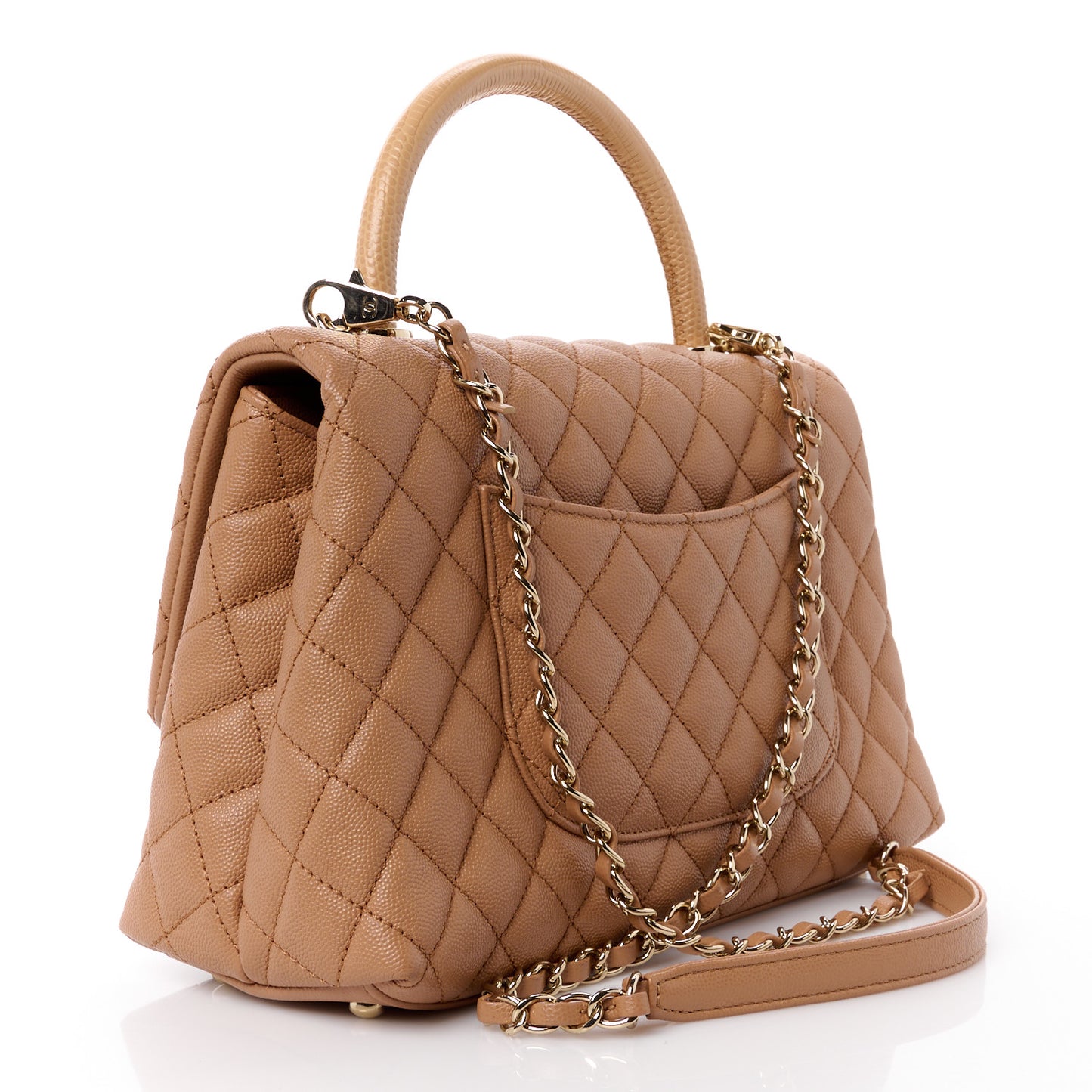 Caviar Quilted Lizard Embossed Small Coco Handle Flap Brown