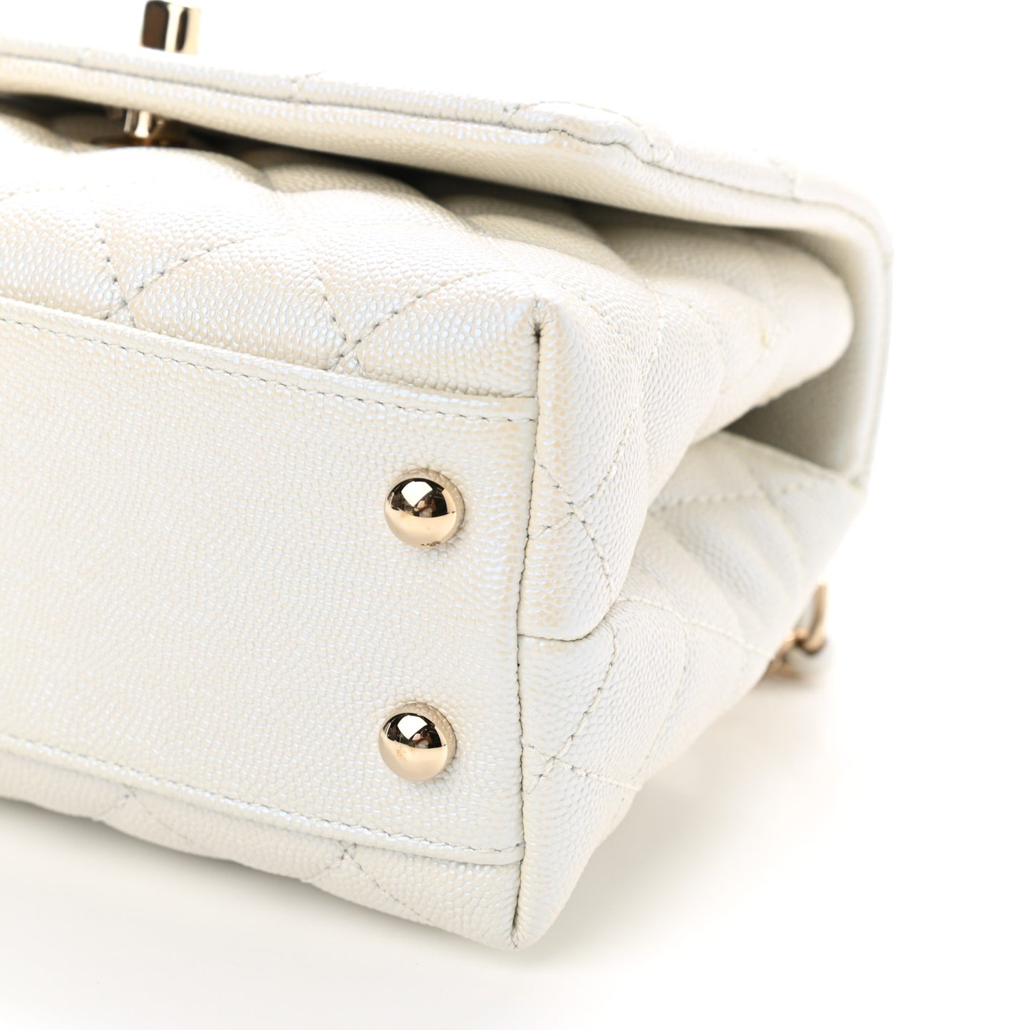 Iridescent Caviar Quilted Extra Mini Coco Handle Flap Ivory