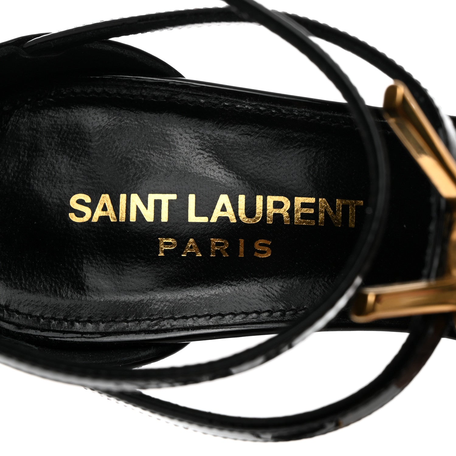 Saint Laurent Patent Cassandra 100 Sandals 37.5 Black Gold 6 of 9