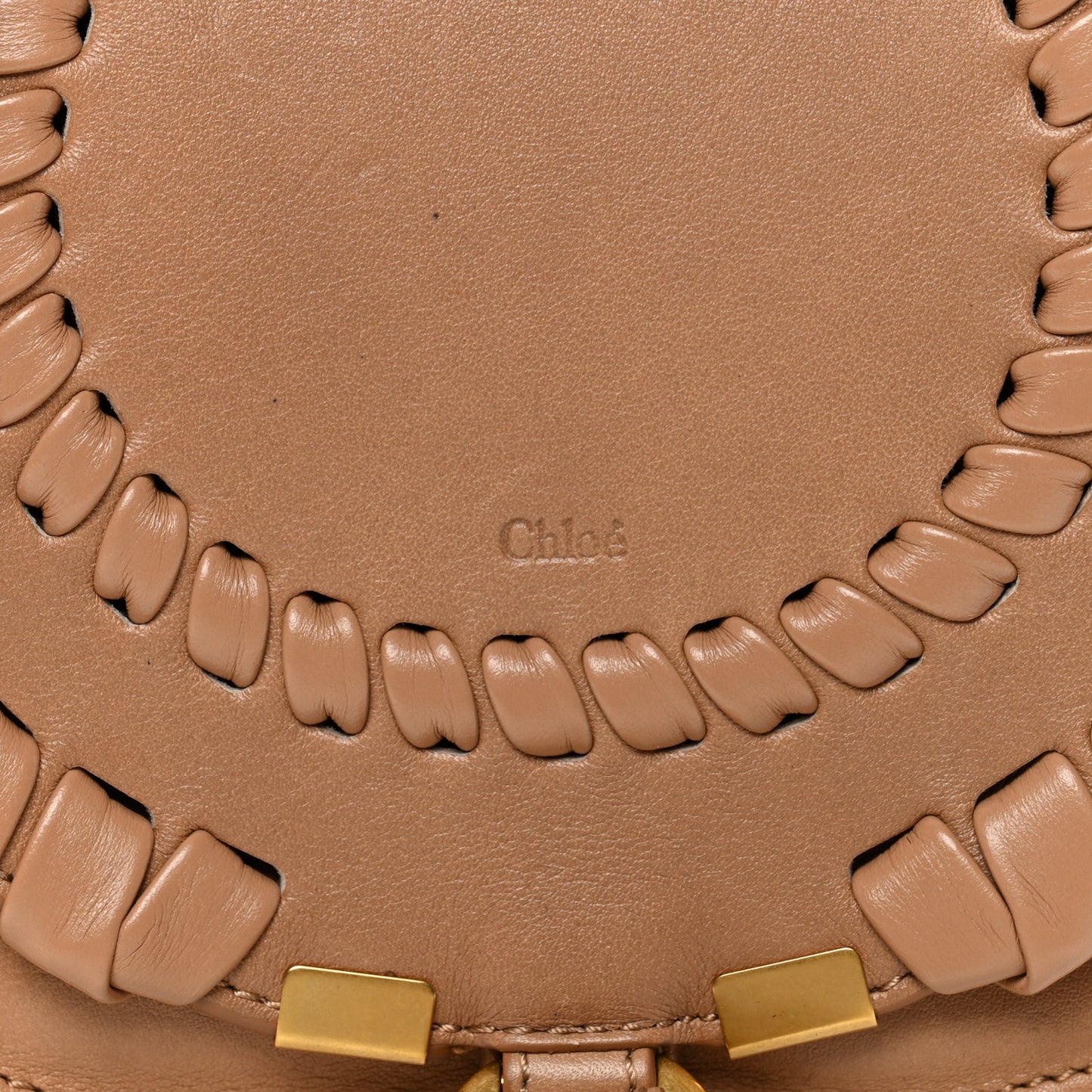 Smooth Calfskin Braided Small Marcie Saddle Bag Light Tan