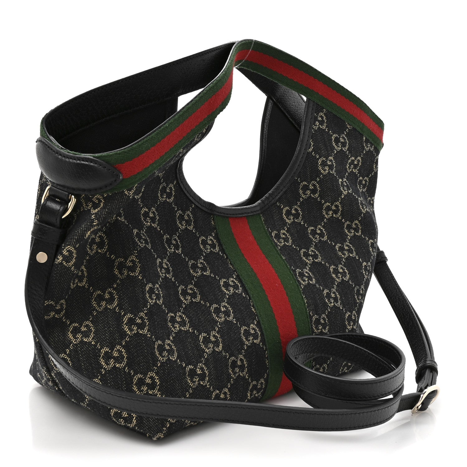 Gucci Denim GG Monogram Web Small Giglio Tote Black Ivory 4 of 10