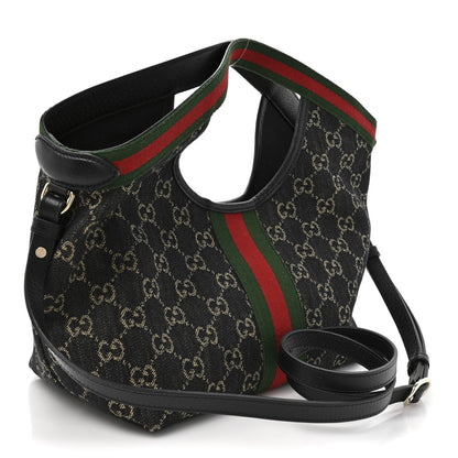 Gucci Denim GG Monogram Web Small Giglio Tote Black Ivory 4 of 10