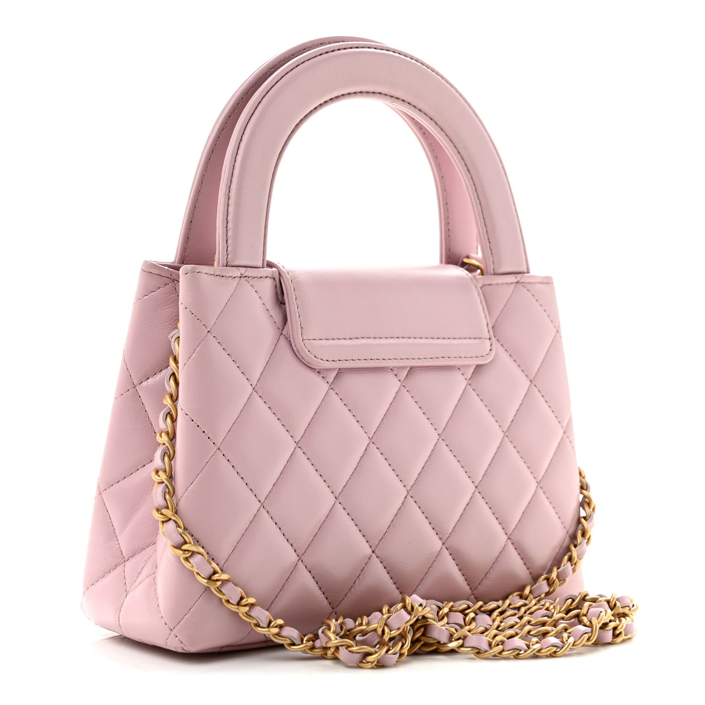 Shiny Aged Calfskin Quilted Nano Kelly Shopper Pink