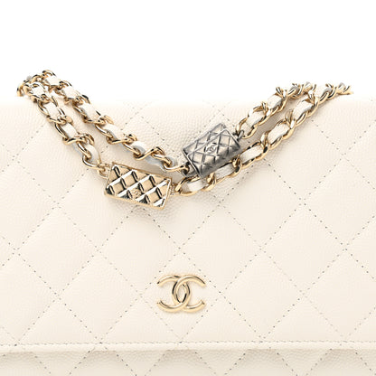Chanel Caviar Quilted Wallet With Charms On Chain WOC White 9 of 12