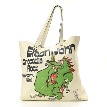 Gucci Calfskin Elton John Crocodile Rock Large Tote Off White 3 of 13