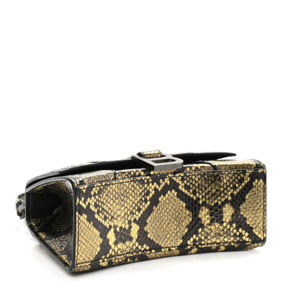 Balenciaga Shiny Calfskin Snakeskin Embossed Hourglass Top Handle Bag XS Gold Black 4 of 12