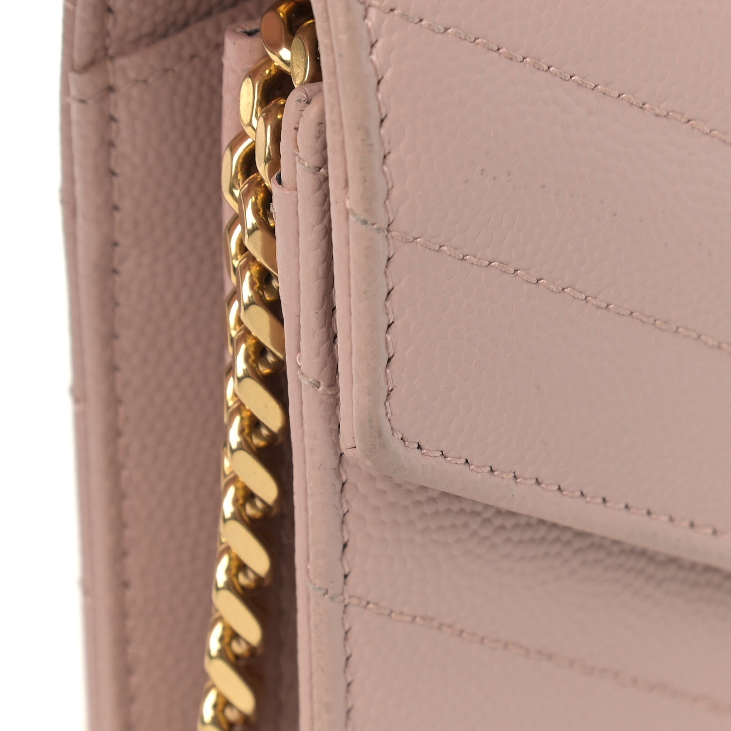 Saint Laurent Grain De Poudre Matelasse Chevron Monogram Chain Wallet Pale Pink 13 of 13