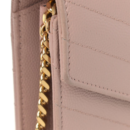 Saint Laurent Grain De Poudre Matelasse Chevron Monogram Chain Wallet Pale Pink 13 of 13