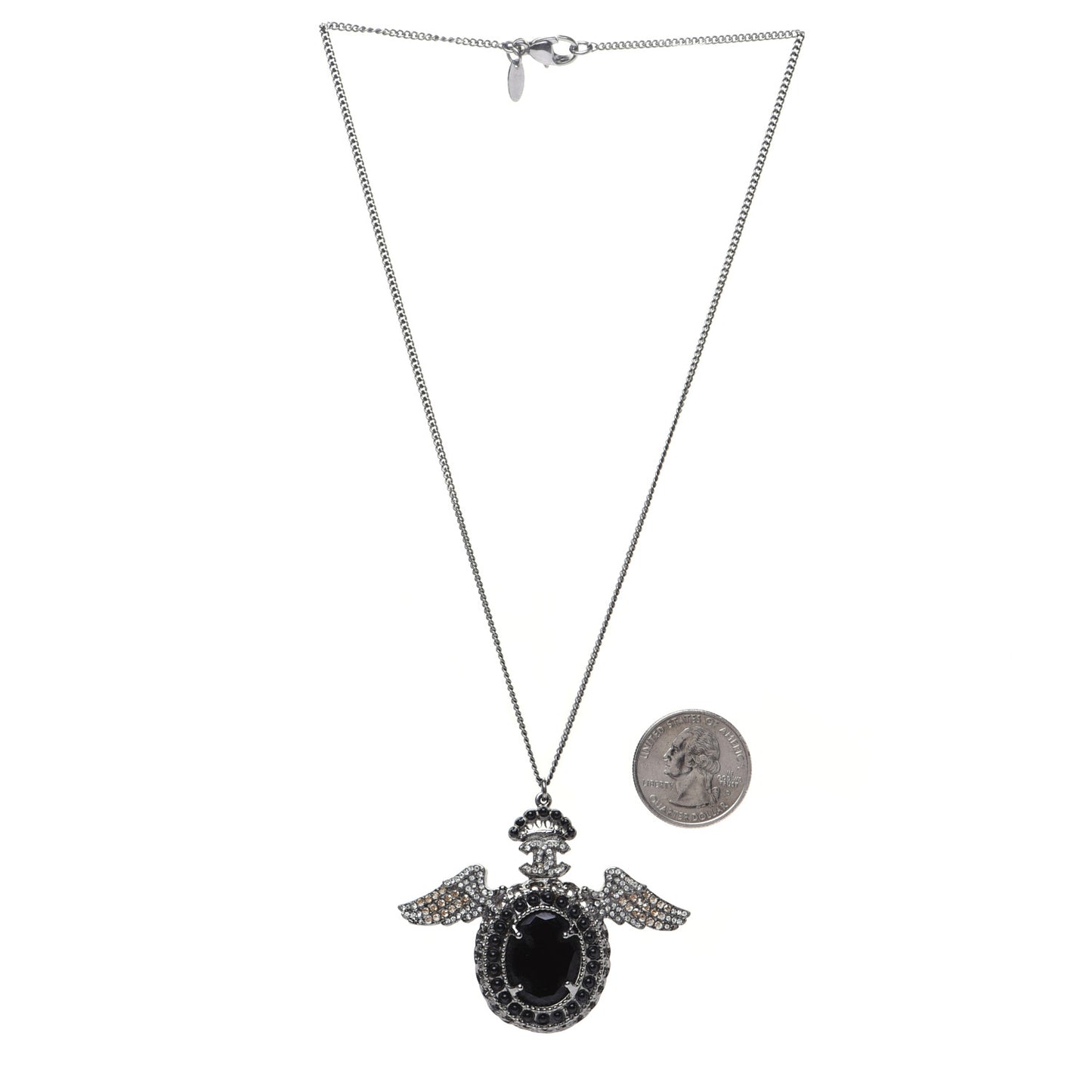 Crystal CC Crown Wing Pendant Necklace Black