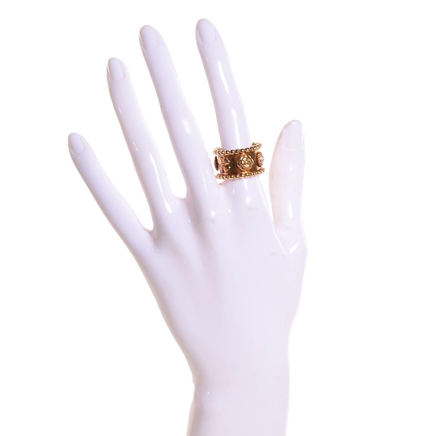 18K Yellow Gold Pearl Camellia Ring 7