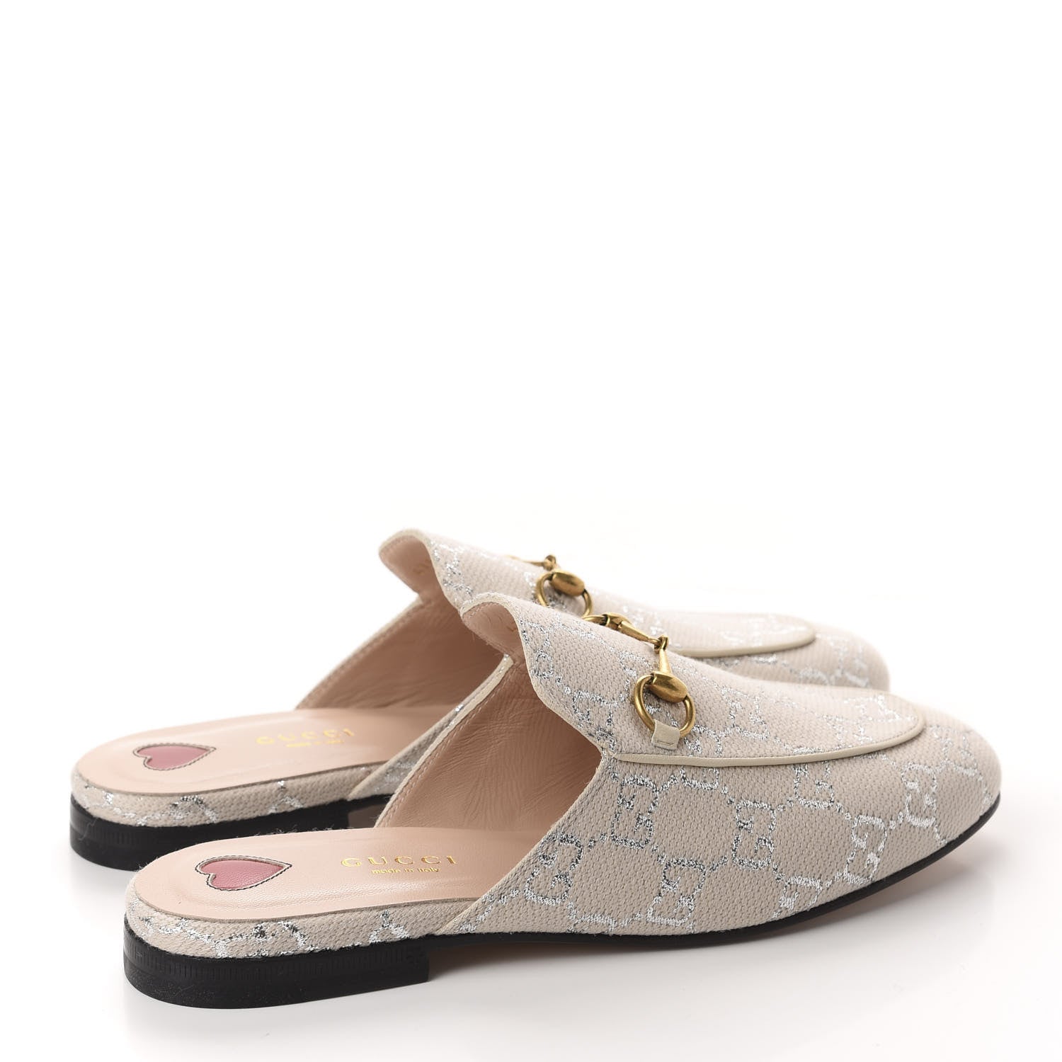 Gucci Canvas Lame GG Monogram Womens Princetown Slippers 38 Gardenia Silver 4 of 10