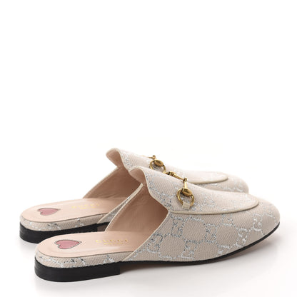 Gucci Canvas Lame GG Monogram Womens Princetown Slippers 38 Gardenia Silver 4 of 10