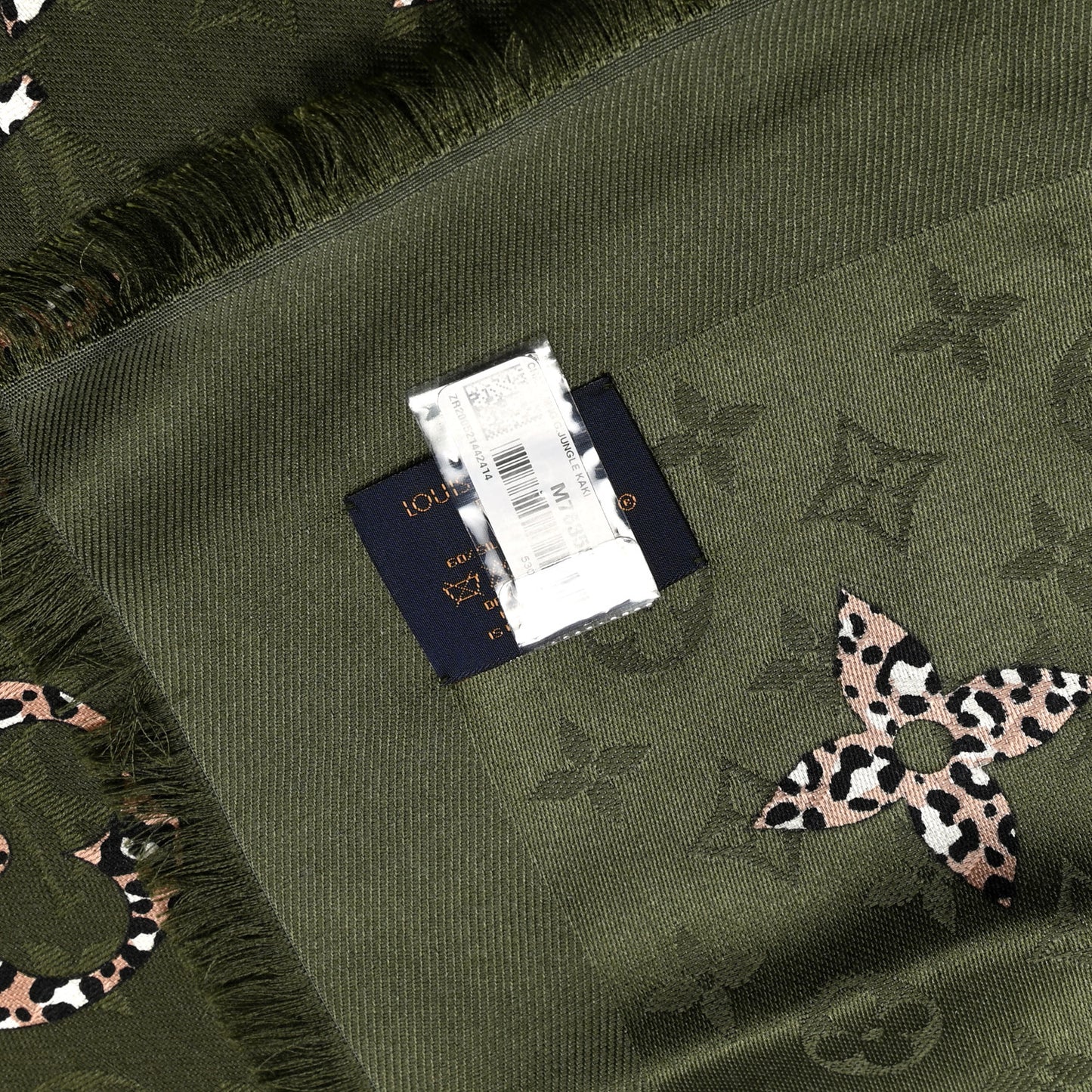 Wool Silk Monogram Giant Jungle Scarf Kaki