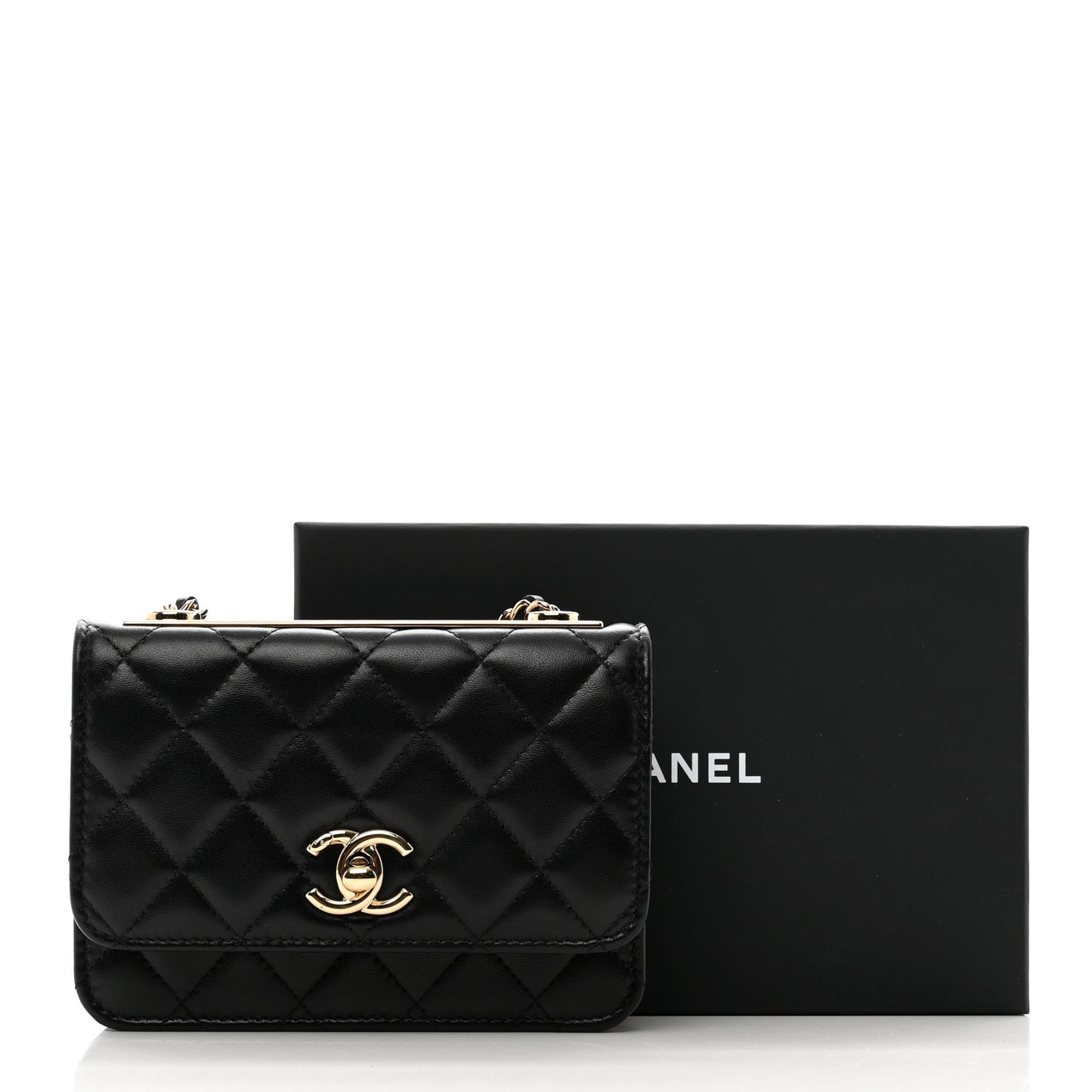 Lambskin Quilted Mini Trendy CC Wallet On Chain WOC Black