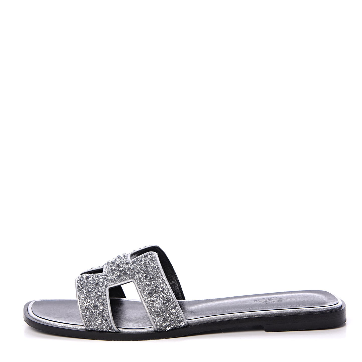 Suede Goatskin Crystal Oran Sandals 39.5 Gris Argente