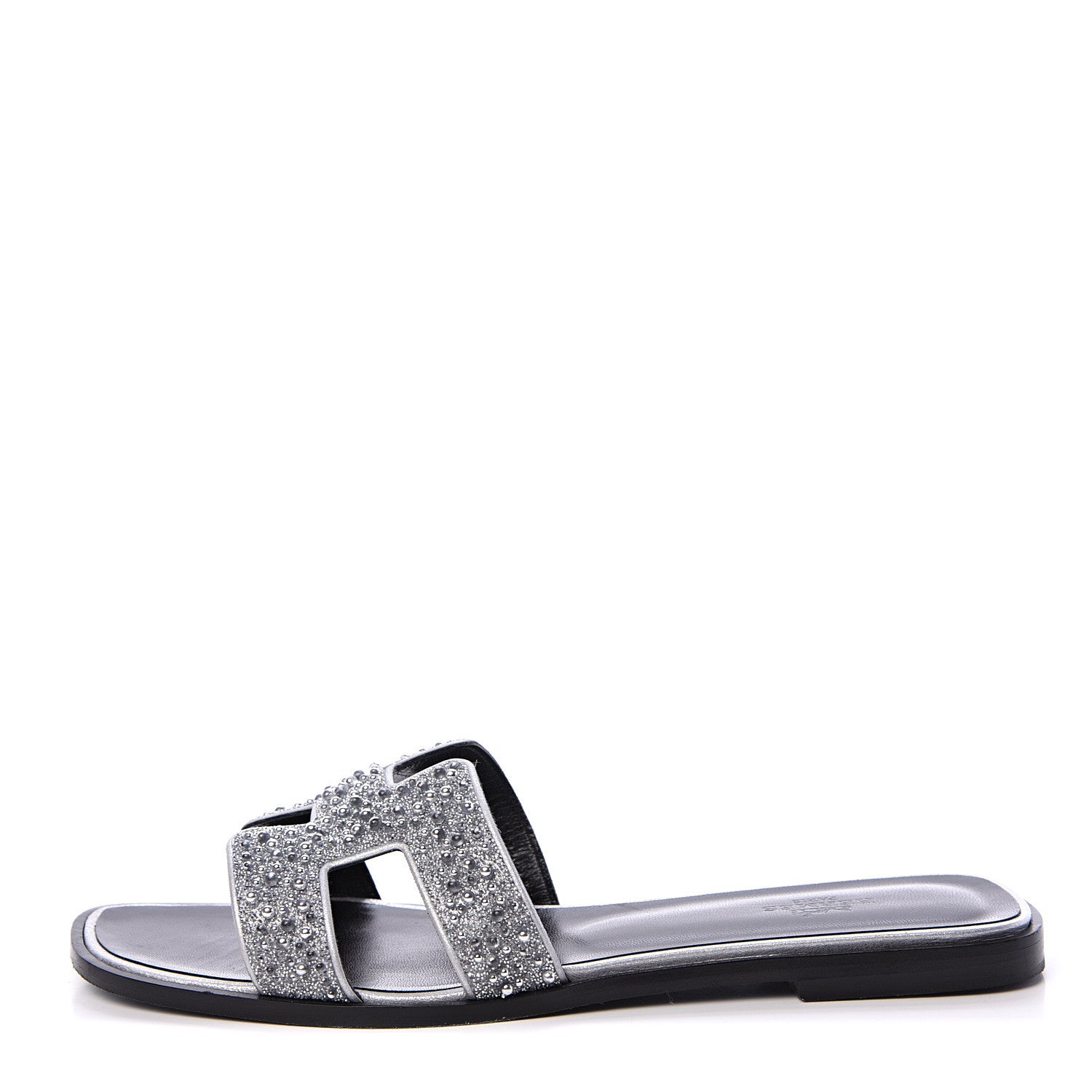 Hermes Suede Goatskin Crystal Oran Sandals 39.5 Gris Argente 1 of 10