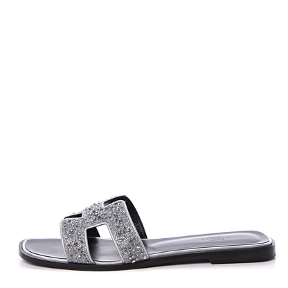 Hermes Suede Goatskin Crystal Oran Sandals 39.5 Gris Argente 1 of 10