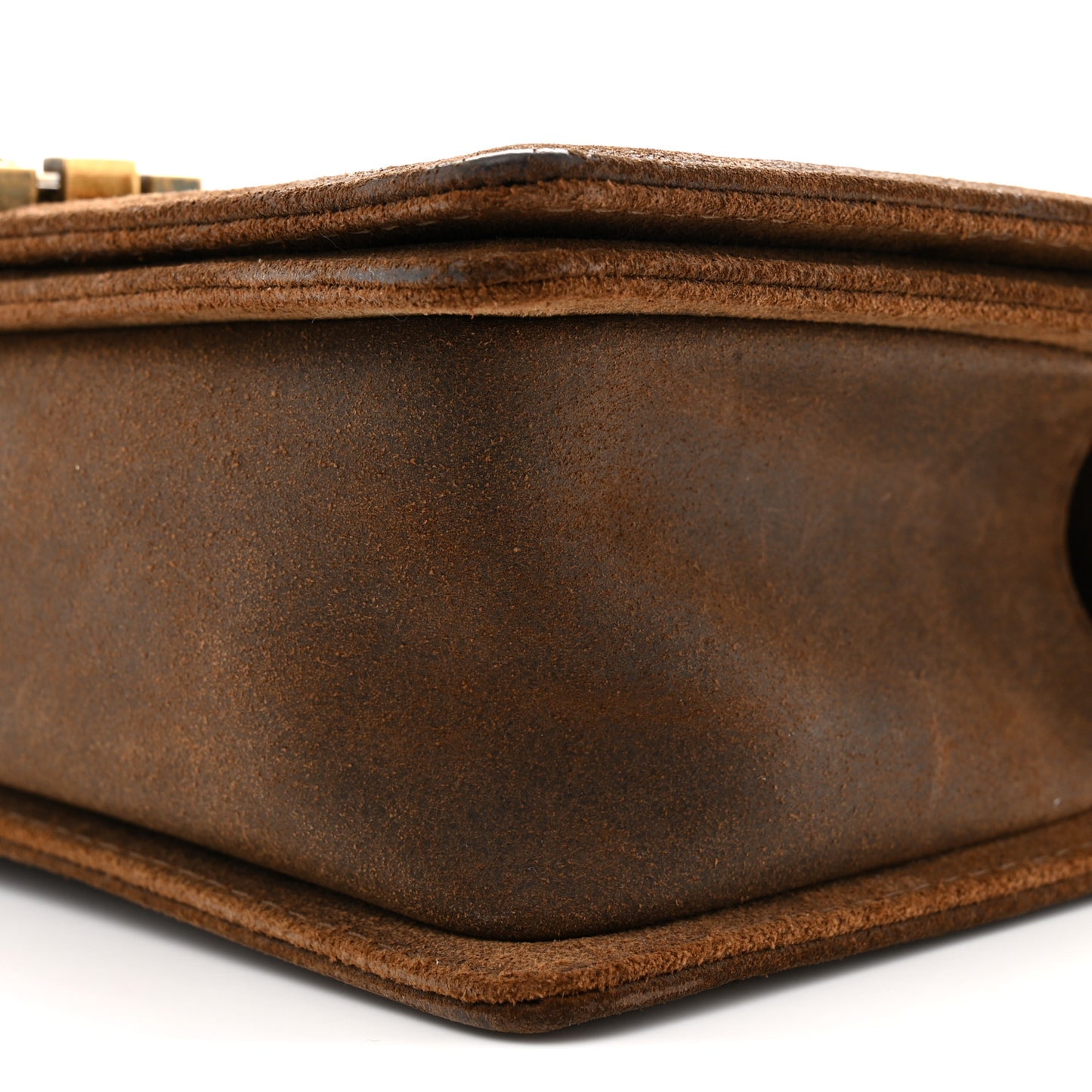 Suede Calfskin Quilted Medium Boy Flap Green Brown