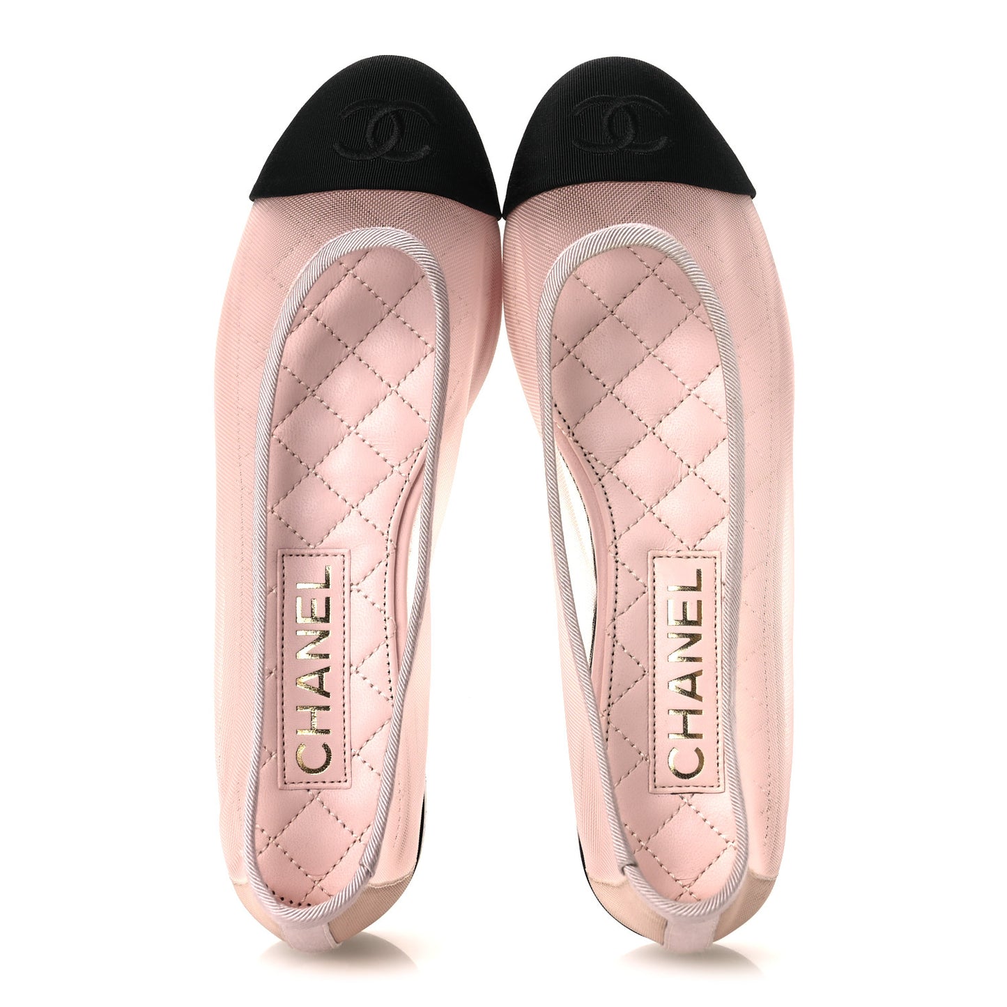 Mesh Grosgrain CC Ballerina Flats 36 Pink Black